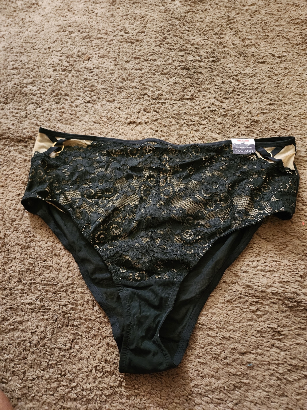 Cacique Black Lace Cheeky Panty with Nude Underlay
